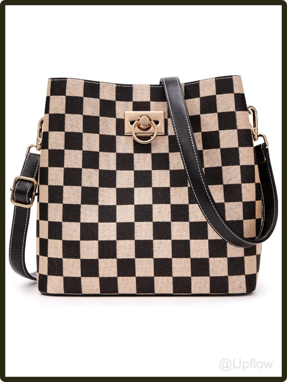 Women's PU Leather Bucket Crossbody Bag Multi Pocket Shoulder Purse Twist Lock